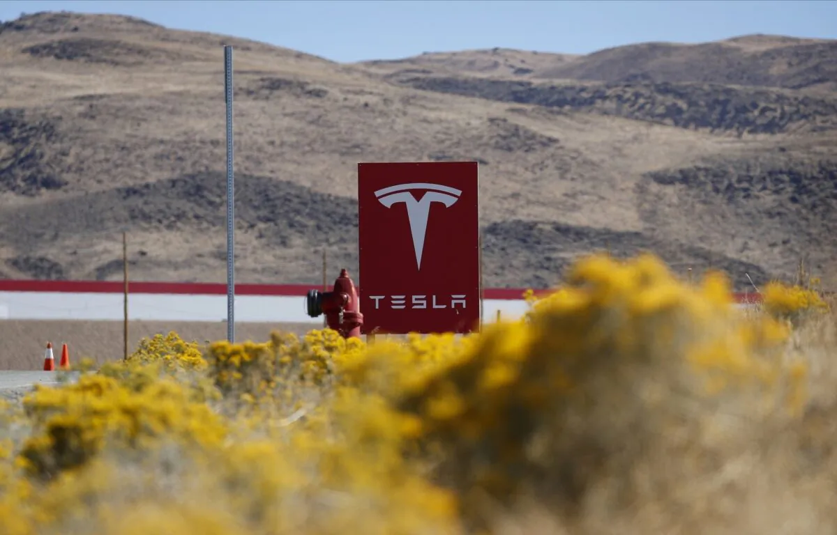 A sign marks the entrance to the Tesla Gigafactory in Sparks, Nev., on Oct. 13, 2018. (John Locher/AP Photo)