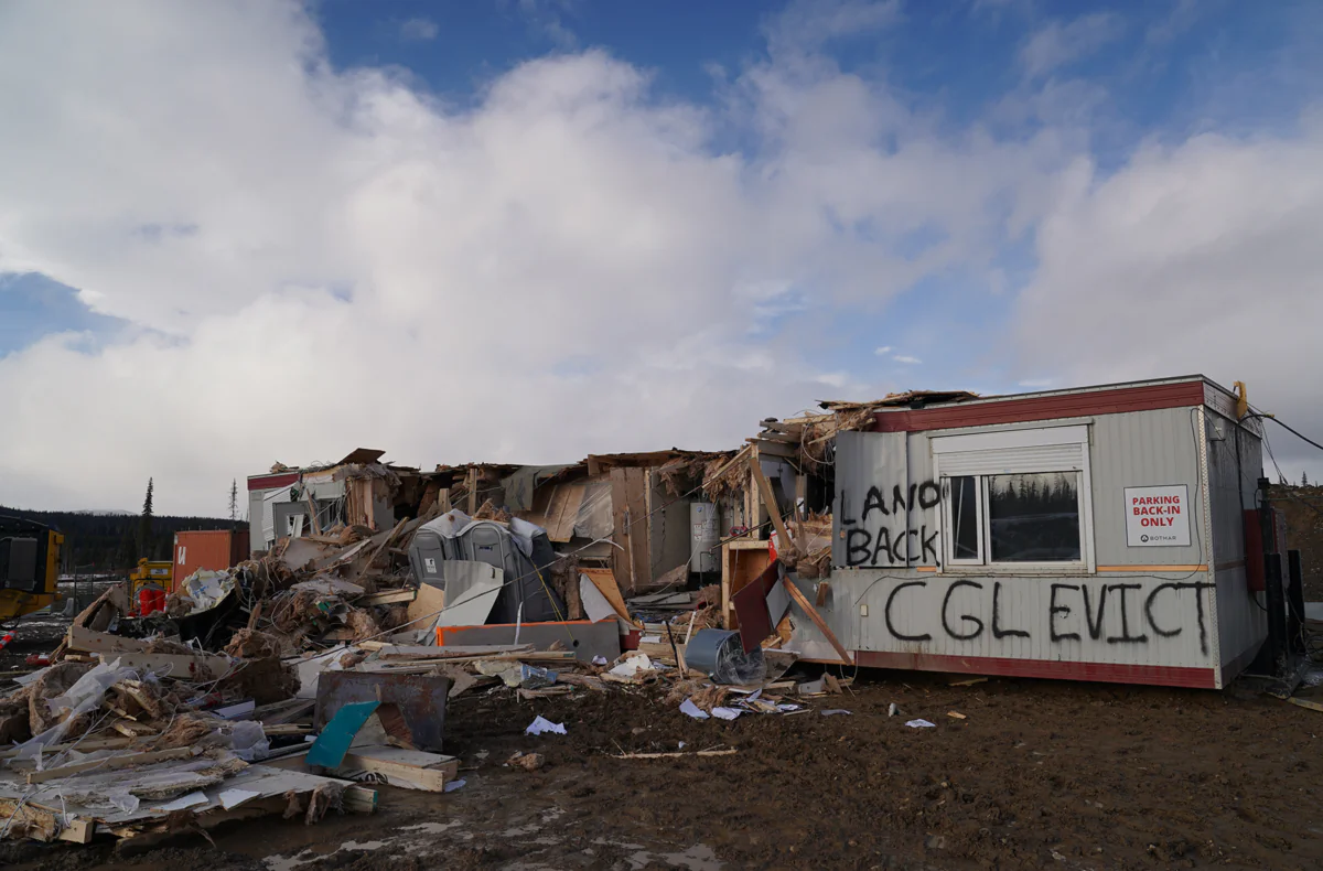 Millions of dollars in damage was done to Coastal GasLink construction site by attackers who destroyed buildings and heavy equipment, as photographed during a site visit on Feb. 19, 2022. (Courtesy of Coastal GasLink)