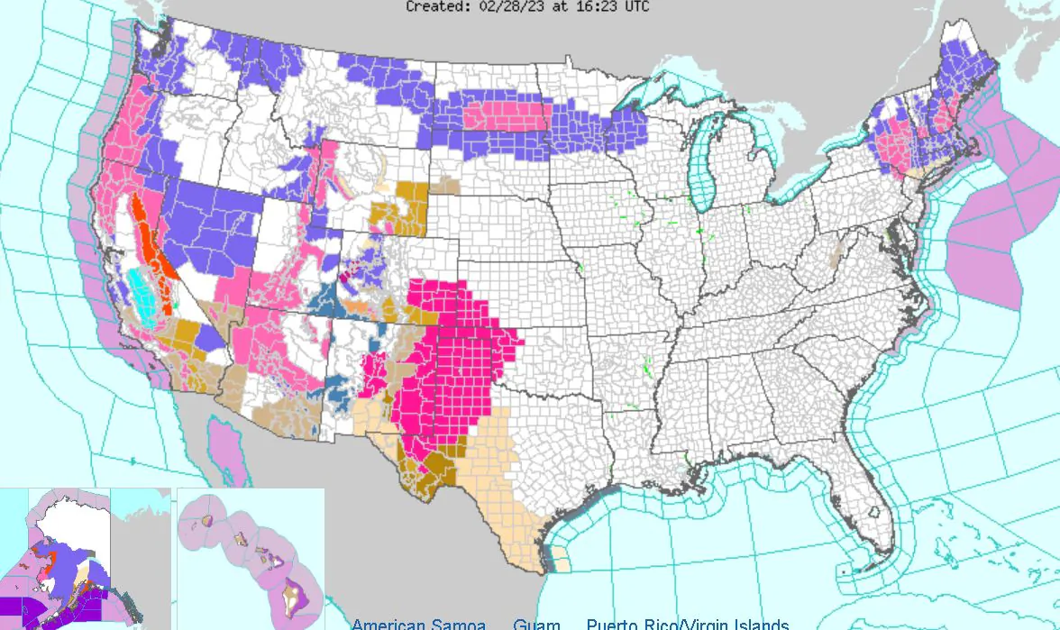 The National Weather Service (NWS) issued blizzard and winter storm warnings for portions Washington, Oregon, and California, while other forecasters say that system could track across the United States this week. (Weather.gov)