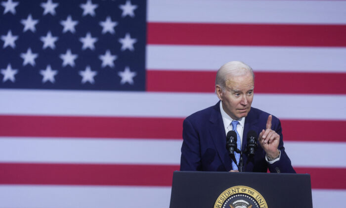 President Joe Biden discusses health care costs and access to affordable health care during an event in Virginia Beach, Va., on Feb. 28, 2023. (Leah Millis/Reuters)