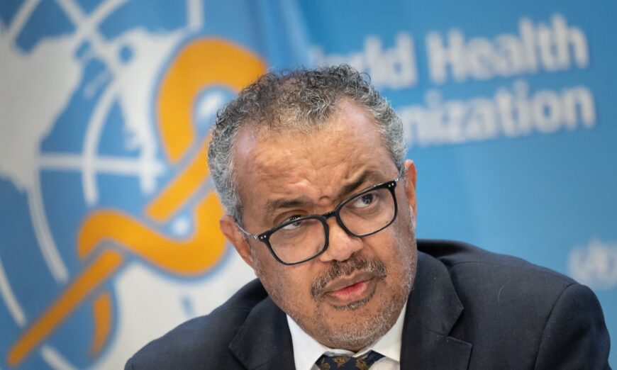WHO Director-General Tedros Adhanom Ghebreyesus holds a press conference at the World Health Organization's headquarters in Geneva, Switzerland, on Dec. 14, 2022. (Fabrice Coffrini/AFP via Getty Images)