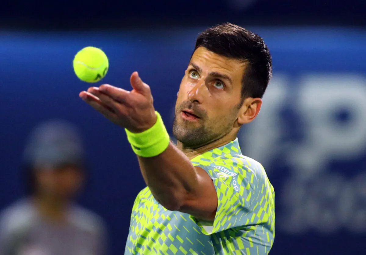 Serbia's Novak Djokovic in action during his round of 16 match against Netherlands' Tallon Griekspoor at the Dubai Duty Free Tennis Championships in Dubai, United Arab Emirates, on March 1, 2023. (Amr Alfiky/Reuters)