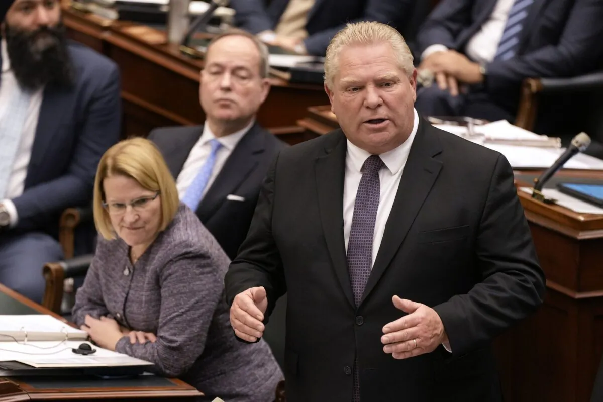 Ontario Premier Doug Ford answers a question on health care as the legislature resumes at Queen's Park in Toronto on Feb.21, 2023. (The Canadian Press/Frank Gunn)