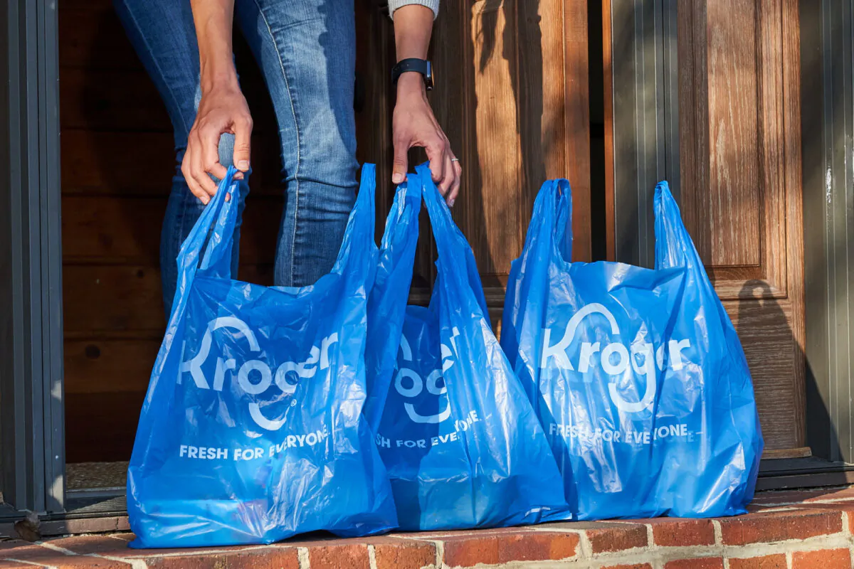 Kroger grocery delivery bags in a file photo. (Kroger/Handout via Reuters)