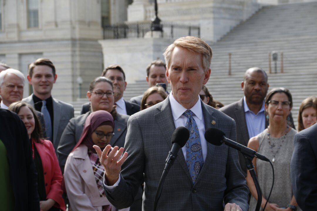 Sen. James Lankford (R-Okla.) introduced the bipartisan Charity Act to enhance donors' tax deduction on Capitol Hill on March 1, 2023. (Madalina Vasiliu/The Epoch Times)