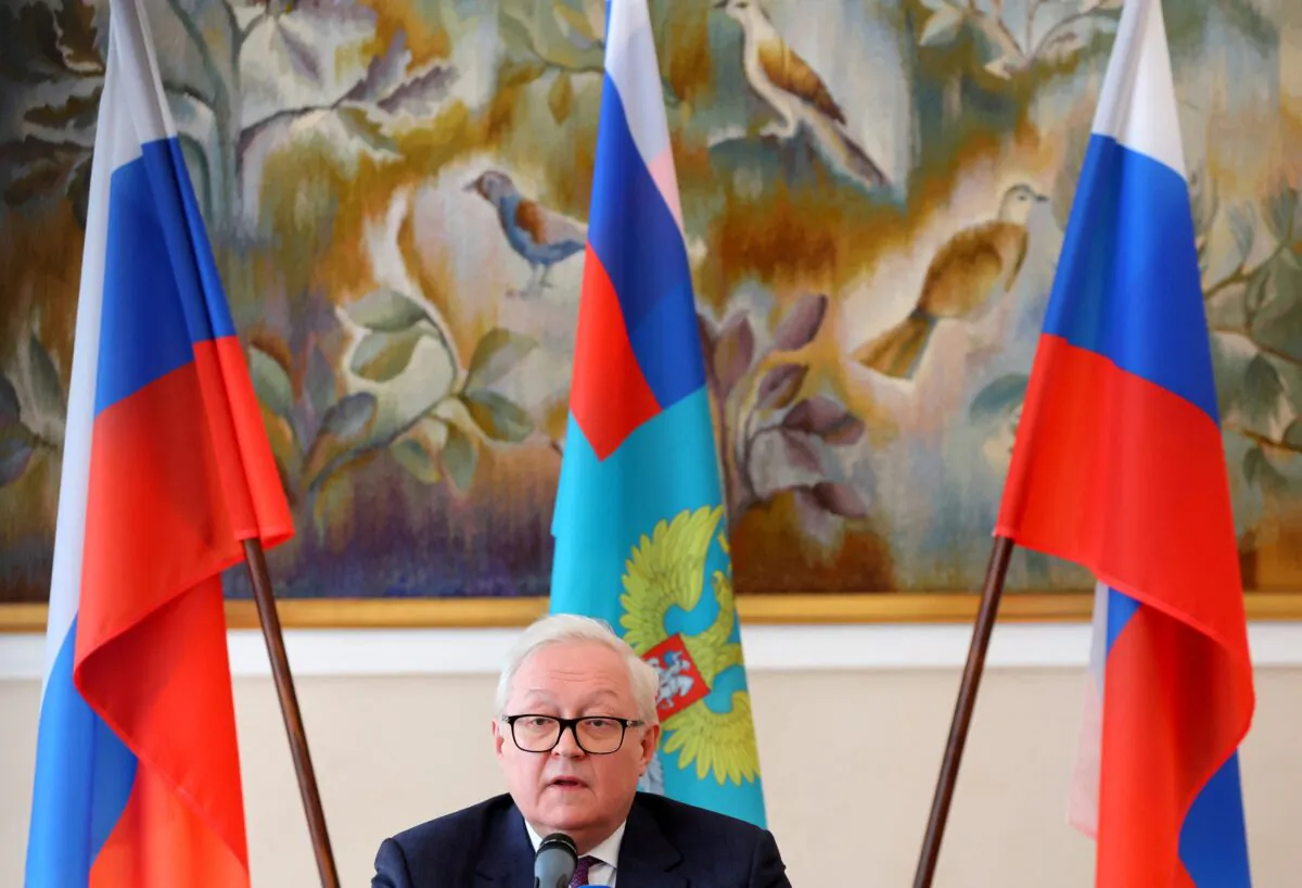 Russian Deputy Foreign Minister Sergei Ryabkov attends a news conference at the Russian Mission after his speech at the Conference on Disarmament at the United Nations in Geneva on March 2, 2023. (Denis Balibouse/Reuters)