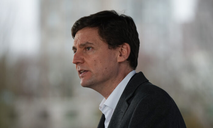 B.C. Premier David Eby speaks during a news conference in Vancouver on Feb. 5, 2023. (Darryl Dyck/The Canadian Press)