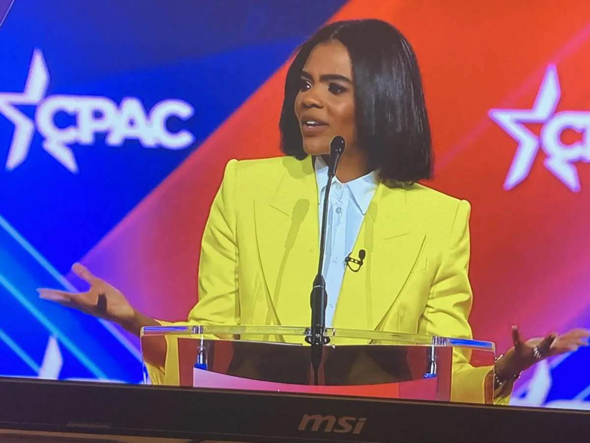 Conservative activist Candace Owens fires up the crowd at CPAC on March 2, 2023. (Janice Hisle/The Epoch Times via video screenshot)