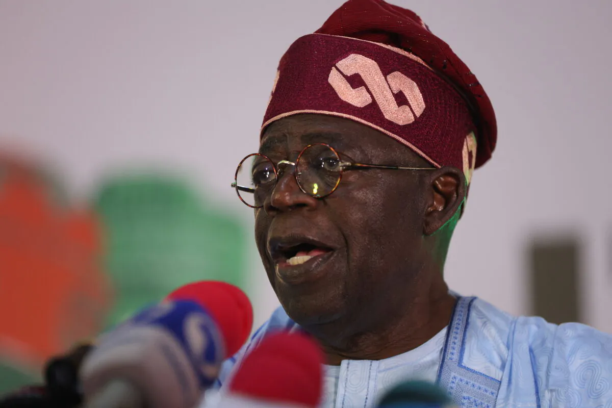 Ruling party candidate Bola Tinubu, addresses supporters in Abuja, Nigeria, on March 1, 2023. (Kola Sulaimon/AFP via Getty Images)