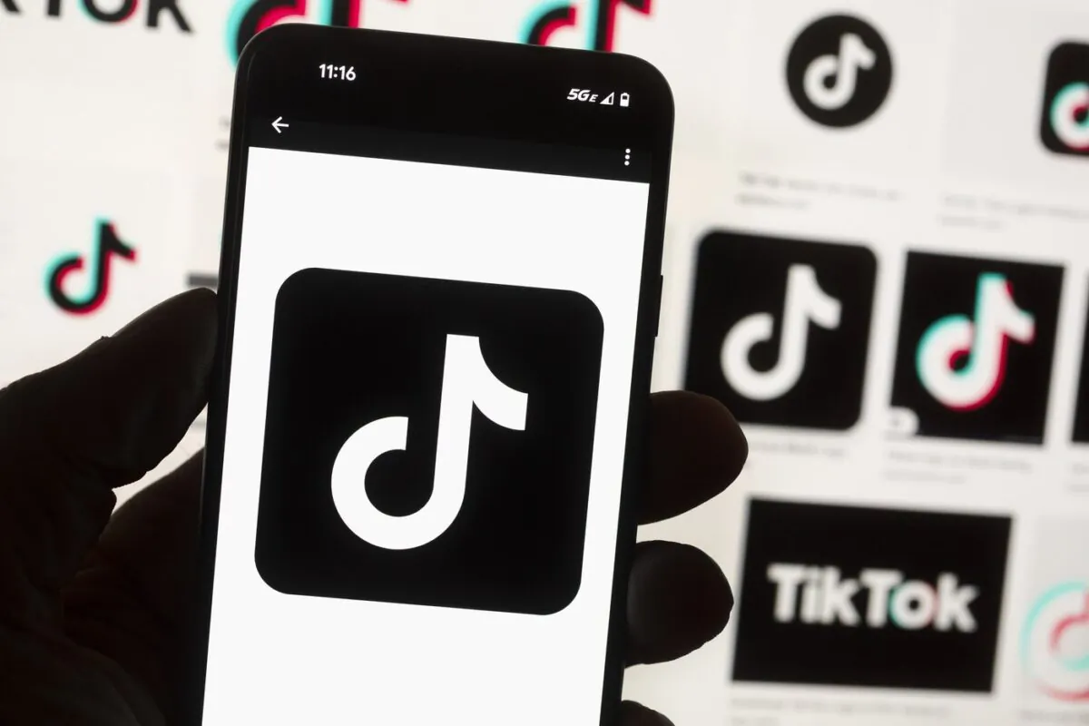 The TikTok logo is seen on a cellphone in Boston on Oct. 14, 2022. (The Associated Press/Michael Dwyer)