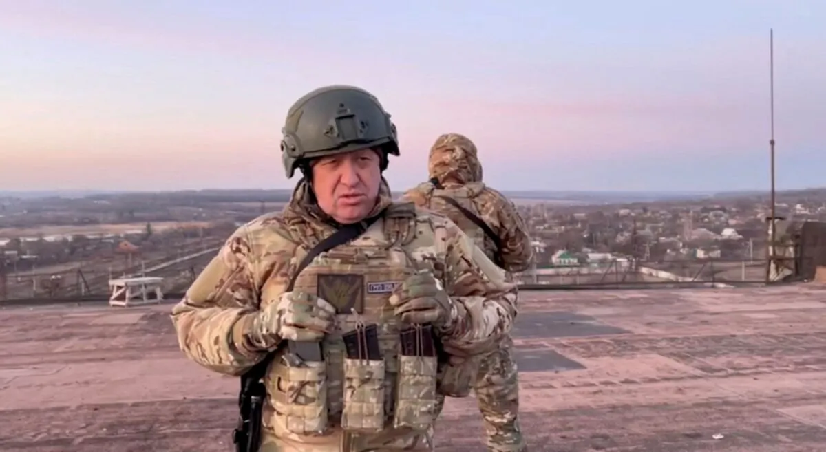 Yevgeny Prigozhin, founder of Russia's Wagner mercenary force, speaks in Paraskoviivka, Ukraine, in this still image from an undated video released on March 3, 2023. (Concord Press Service/via Reuters)
