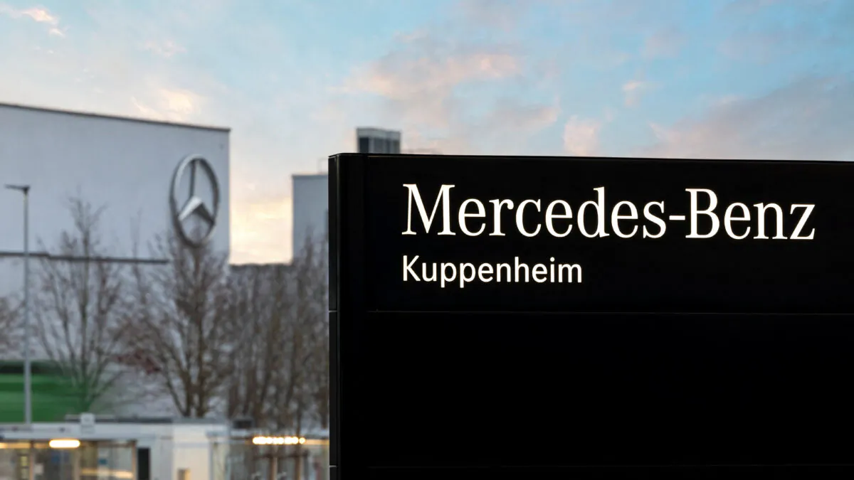 Logo of Mercedes-Benz at their plant in Kuppenheim, Germany, in a file photo. (Mercedes-Benz Group/Handout via Reuters)
