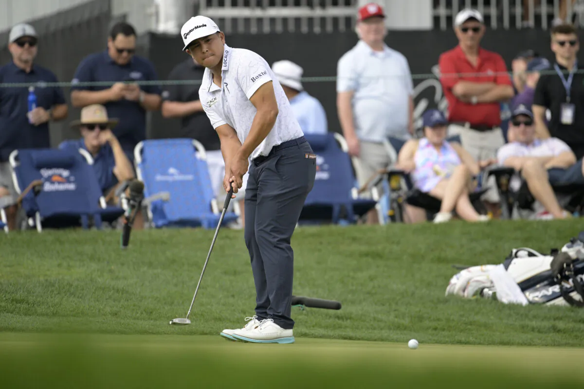 Kurt Kitayama watches his putt on the eighth green during the second round of the Arnold Palmer Invitational golf tournament in Orlando on March 3, 2023. (Phelan M. Ebenhack/AP Photo)
