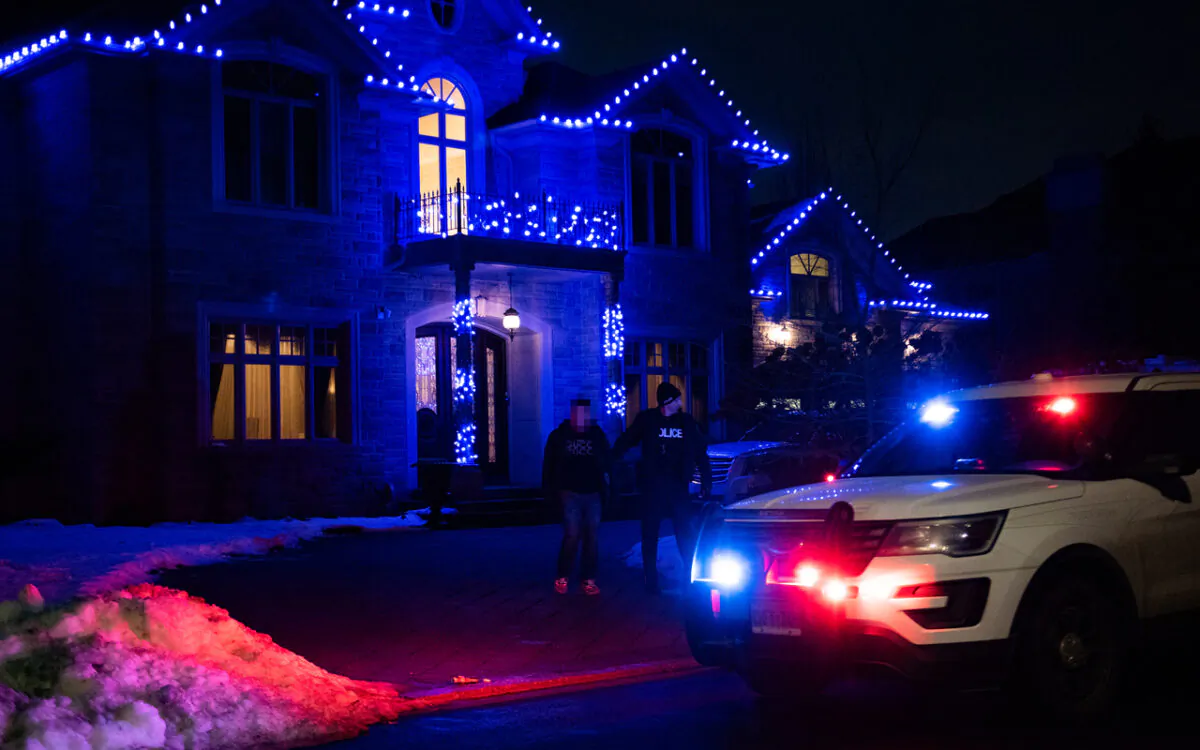 A large estate house that was raided by police as part of Project Norte. Sixty-four Mexican nationals have been rescued due to the operation that dismantled a human trafficking ring across the Greater Toronto Area, the York Regional Police said during a press conference at its headquarters on March 3, 2023. (York Regional Police)