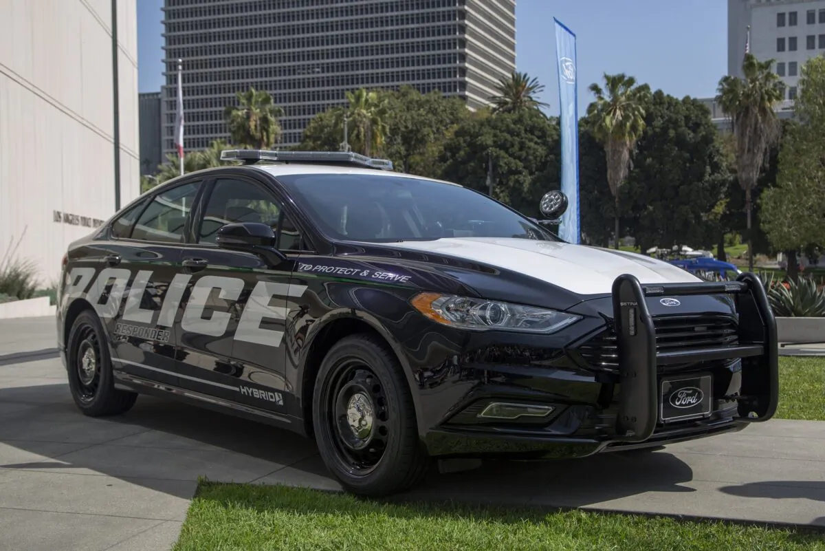 A police car at Los Angeles Police Department headquarters on April 10, 2017. (David McNew/Getty Images)