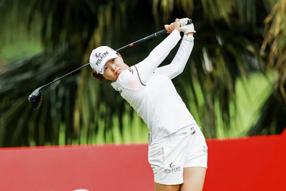 Jin Young Ko of South Korea plays a shot at the HSBC Women's World Championship at the Sentosa Golf course, in Singapore, on March 5, 2023. (Danial Hakim/AP Photo)