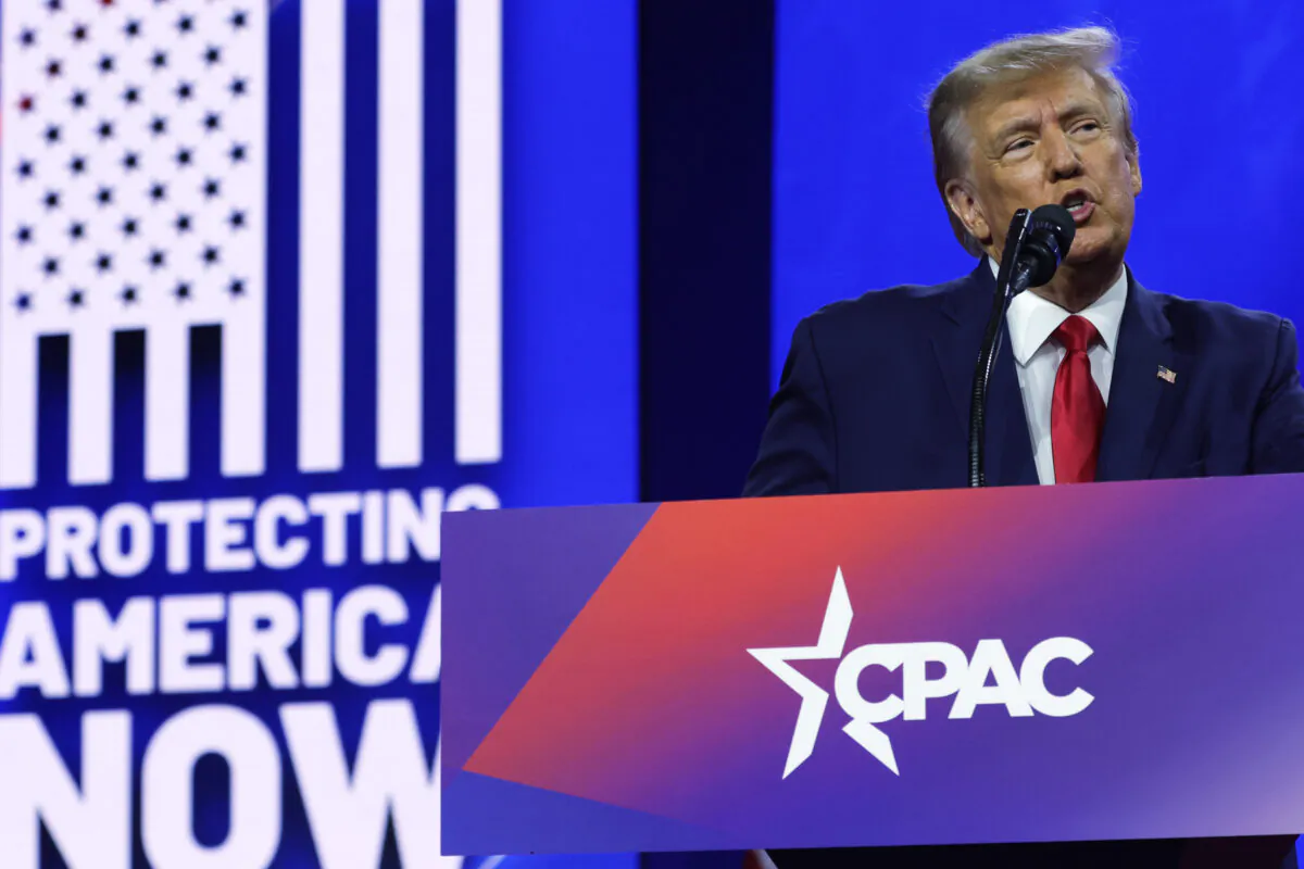 Former U.S. President Donald Trump addresses the annual Conservative Political Action Conference (CPAC) at Gaylord National Resort & Convention Center in National Harbor, Md., on March 4, 2023. (Alex Wong/Getty Images)