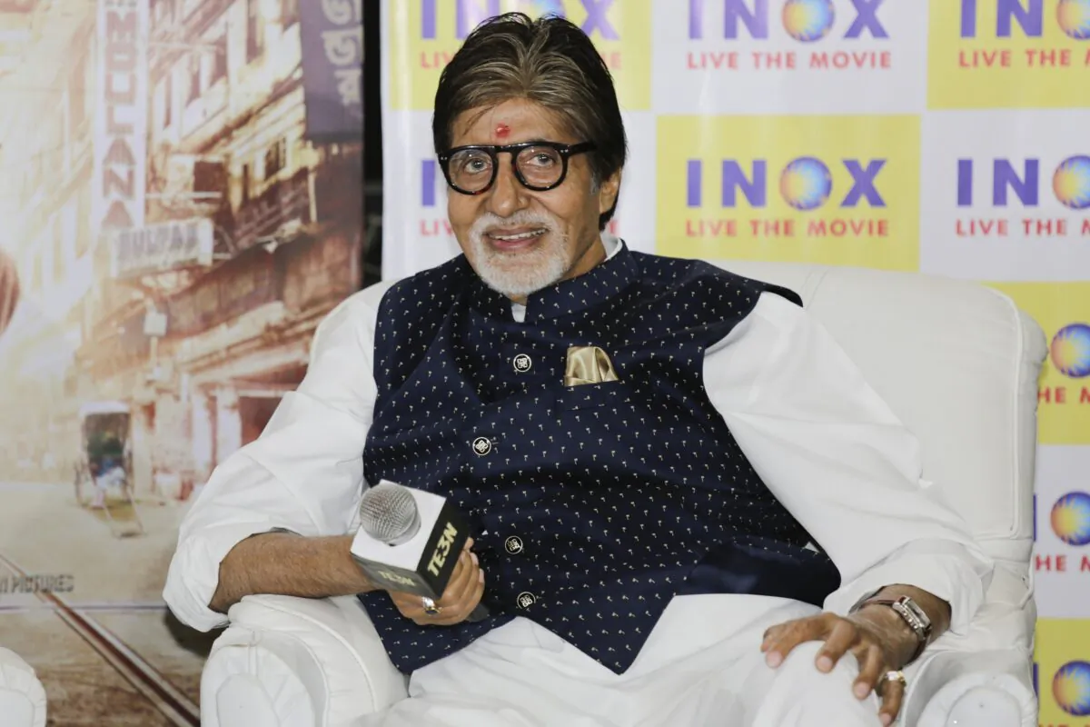 Bollywood film actor Amitabh Bachchan talks to media during a promotional event of his film 'TE3N' or three in Kolkata, India, on June 8, 2016. (Bikas Das/AP Photo)