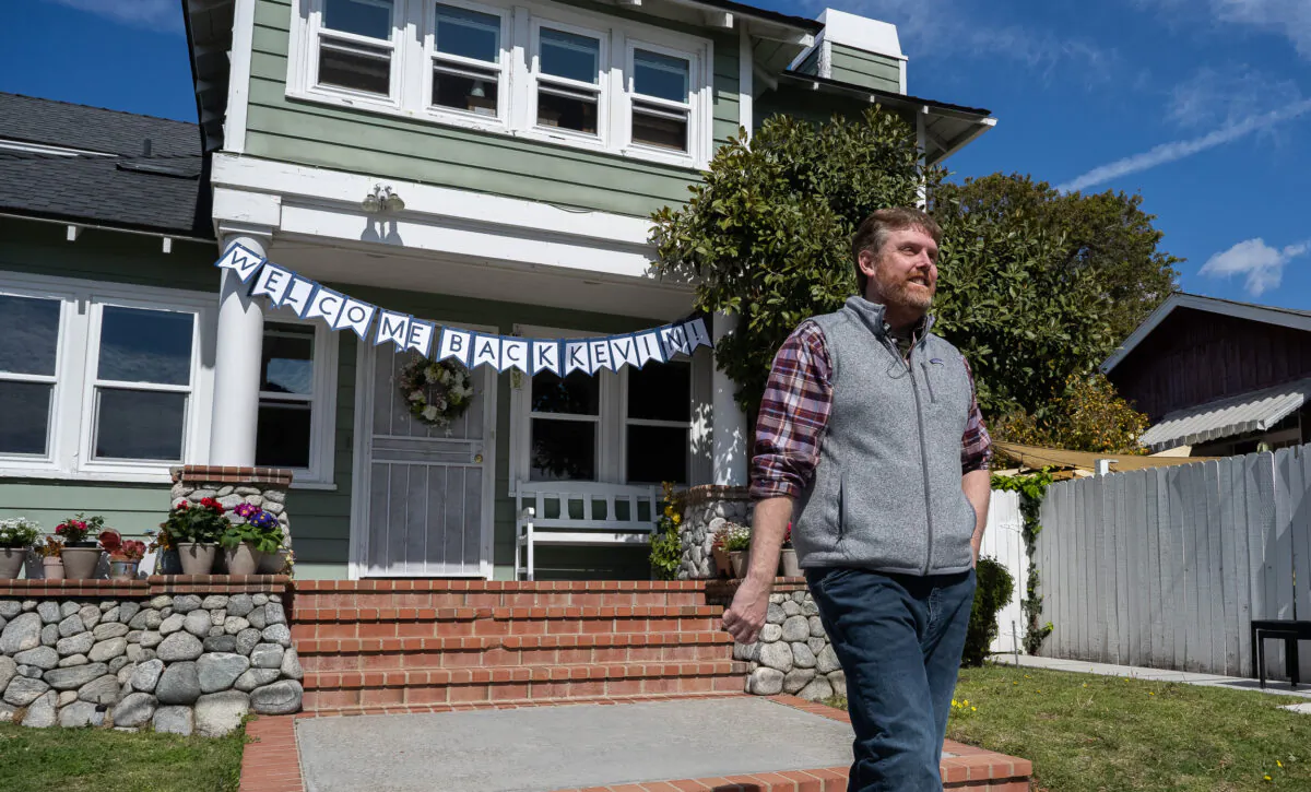 Former resident Kevin Doar exits the Waymakers children's shelter in Laguna Beach, Calif., on March 6, 2023. (John Fredricks/The Epoch Times)