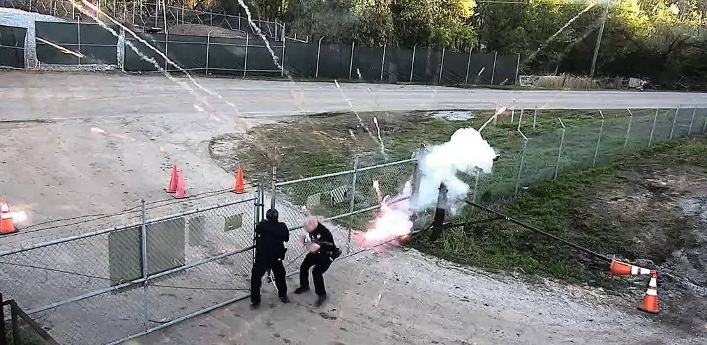 Video footage released on March 5, 2023, shows left-wing rioters throwing fireworks and Molotov cocktails at officers in Atlanta, Georgia. (Atlanta Police Department/Screenshot via The Epoch Times)