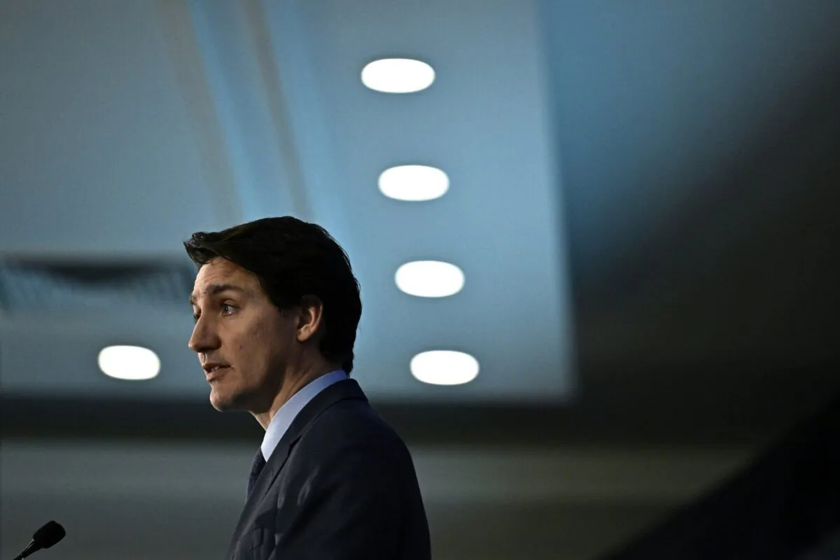 Prime Minister Justin Trudeau makes a keynote address at the Canadian Federation of Agriculture Annual General Meeting in Ottawa on March 6, 2023. (Justin Tang/The Canadian Press)