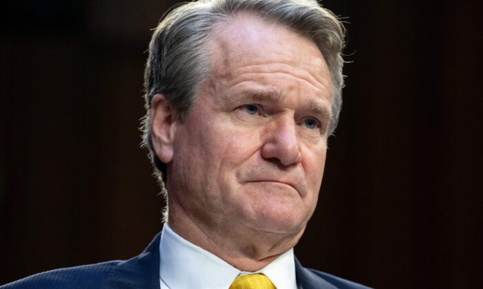 Brian Thomas Moynihan, Chairman and CEO of Bank of America, testifies during a Senate Banking, Housing, and Urban Affairs Committee Hearing on Capitol Hill in Washington on Sept. 22, 2022. (Saul Loeb/AFP via Getty Images)