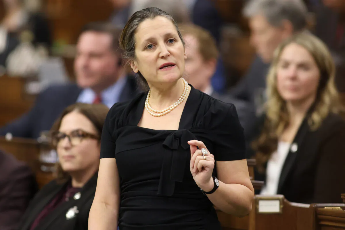 Finance Minister Chrystia Freeland rises during question period in the House of Commons on Parliament Hill in Ottawa on Feb. 13, 2023. (The Canadian Press/Patrick Doyle)