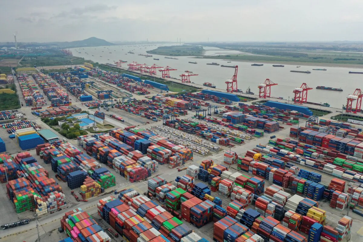 Containers at a port in Nanjing in eastern China's Jiangsu province, on Oct. 27, 2022. (Chinatopix via AP)