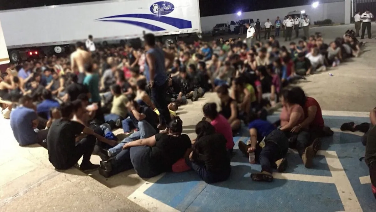 Migrants who were found in an abandoned freight truck container in La Tinaja, Veracruz, Mexico, on March 5, 2023. (Mexican National Migration Institute via Reuters)
