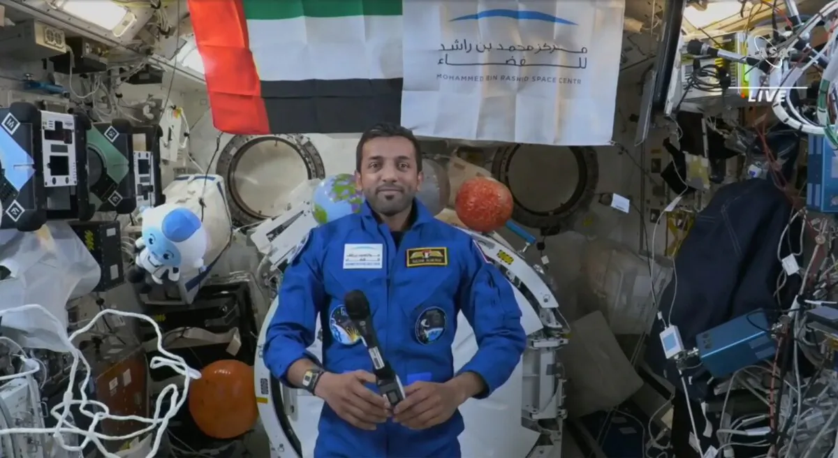 Emerati astronaut Sultan al-Neyadi during an interview at the International Space Station on March 7, 2023. (NASA via AP)