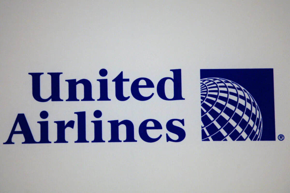 The logo for United Airlines is shown during a news conference in New York on May 3, 2010. (Mark Lennihan/AP Photo)