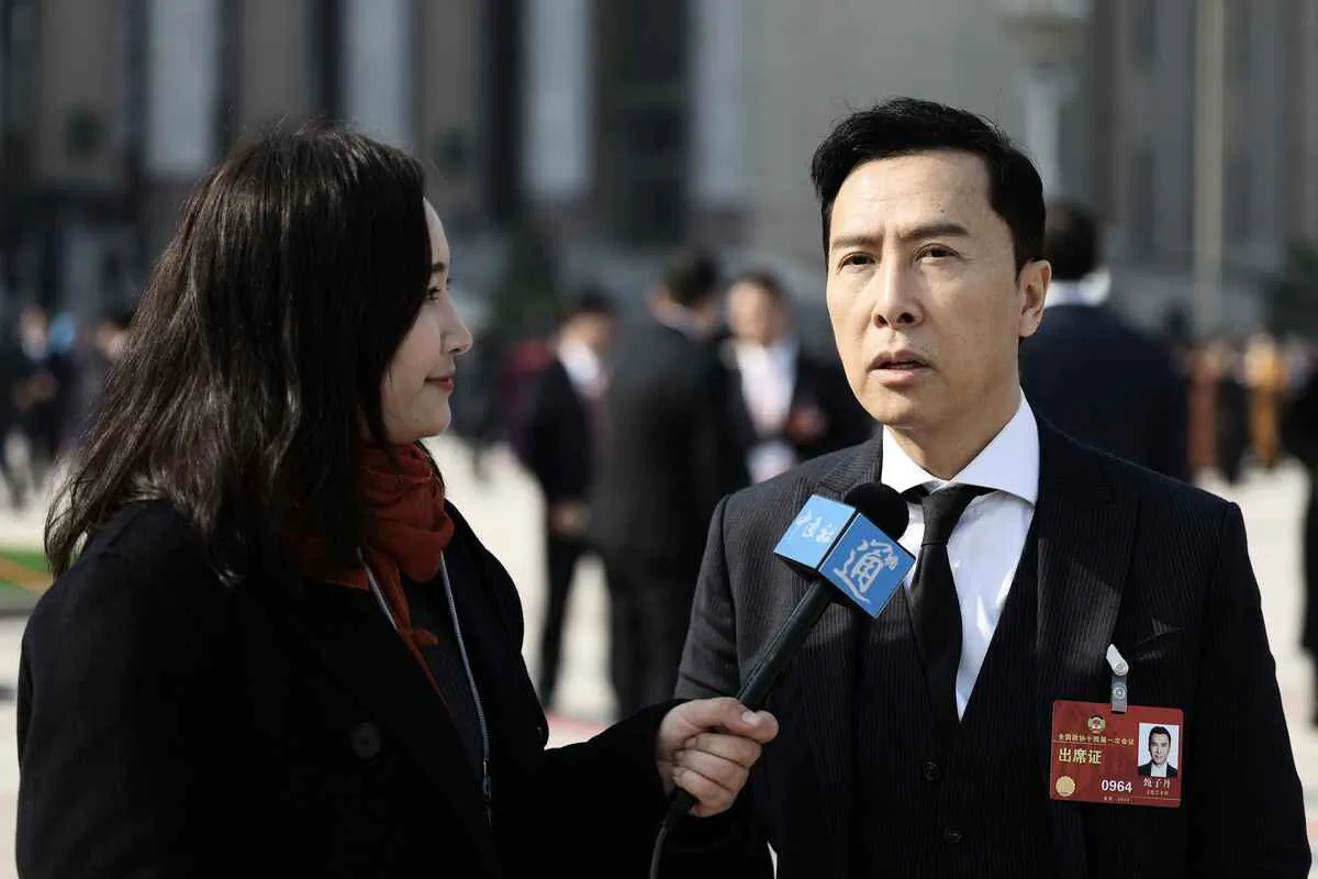 Actor Donnie Yen Ji-dan, attending the March 4, 2023 opening of the first session of the Chinese Communist Party’s annual political gathering known as the Two Sessions that will convene leaders and lawmakers to set the regime’s agenda for the year. (Lintao Zhang/Getty Images)