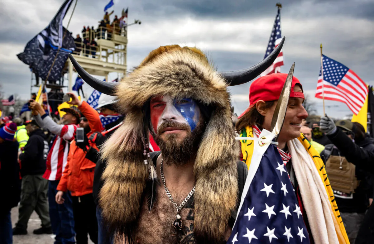 Jacob Chansley outside the U.S. Capitol in Washington on Jan. 6, 2021. (Brent Stirton/Getty Images)