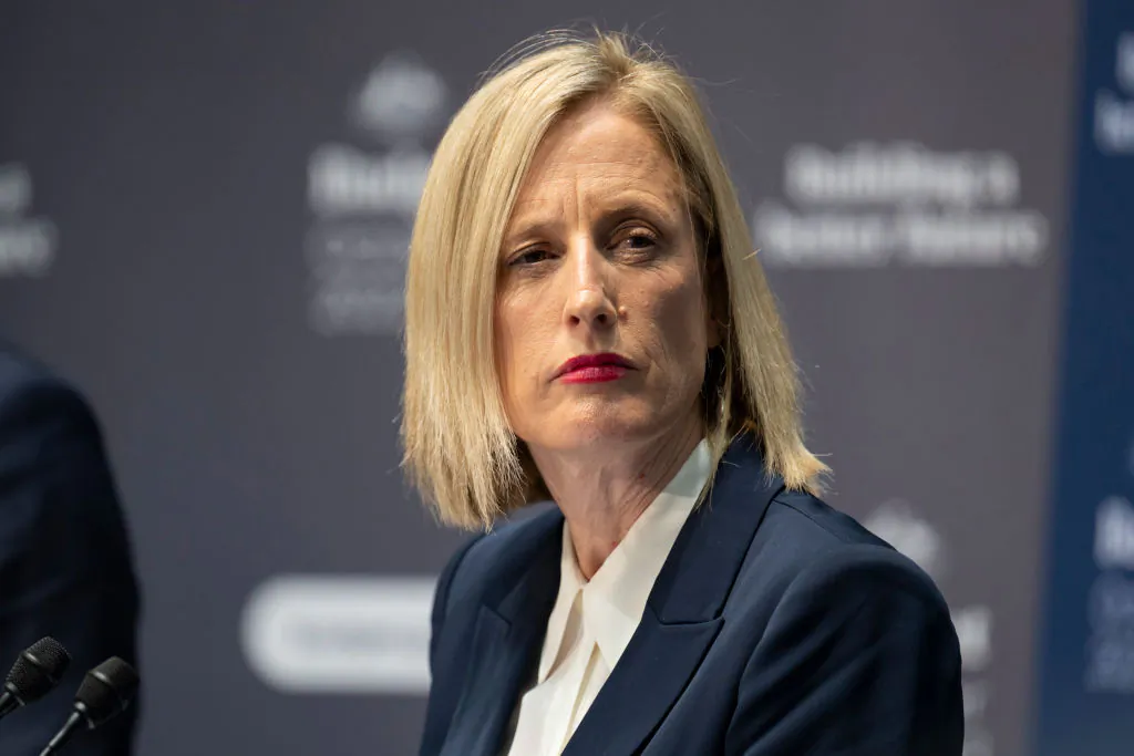 CANBERRA, AUSTRALIA - OCTOBER 25: Finance Minister Katy Gallagher speaks during a budget lockup press conference to announce details of the 2022-23 federal budget to the media at Parliament House on October 25, 2022 in Canberra, Australia. Federal treasurer Jim Chalmers will deliver the Albanese government's first budget later today.  The 2022-23 federal budget will include lower-priced medicines, available from January 1, 2023, $1.4 billion to extend COVID-19 response measures until December 31st, $33.6 million in medical research grants to help reduce the number of those affected by heart disease and stroke. For families and women, paid parental leave allowance will be expanded by six weeks up to 26 weeks, amounting to an extra $6499 and $15.8 million will fund projects to increase women's participation and representation in the workforce and leadership roles.  (Photo by Martin Ollman/Getty Images)