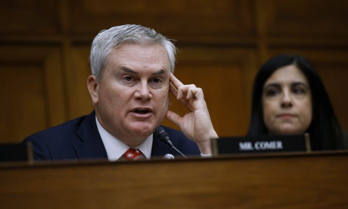 House Oversight Committee Chairman James Comer (R-Ky.) questions witnesses during the first public hearing of the House Select Subcommittee on the Coronavirus Pandemic in the Rayburn House Office Building on Capitol Hill in Washington on March 8, 2023. (Chip Somodevilla/Getty Images)