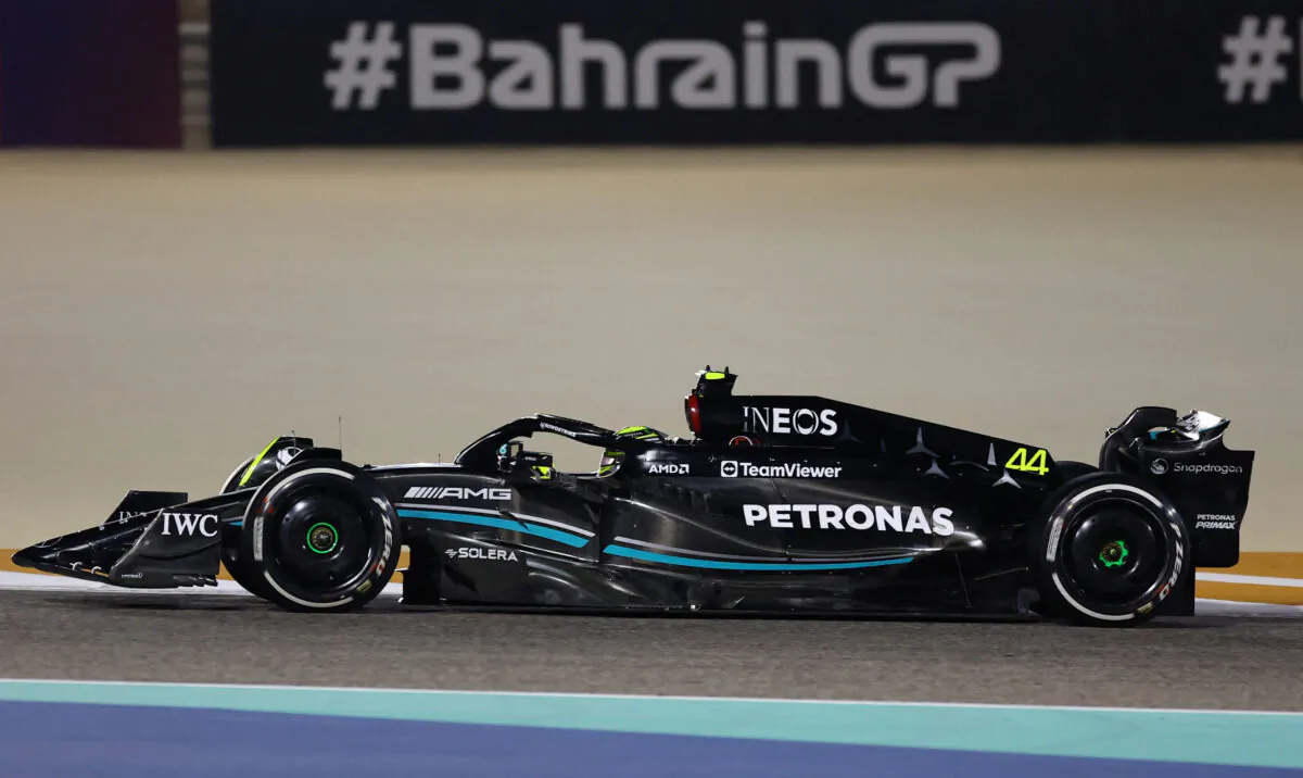 Mercedes' Lewis Hamilton during the F1 Grand Prix of Bahrain at Bahrain International Circuit in Sakhir, Bahrain on March 5, 2023. (Rula Rouhana/Reuters)