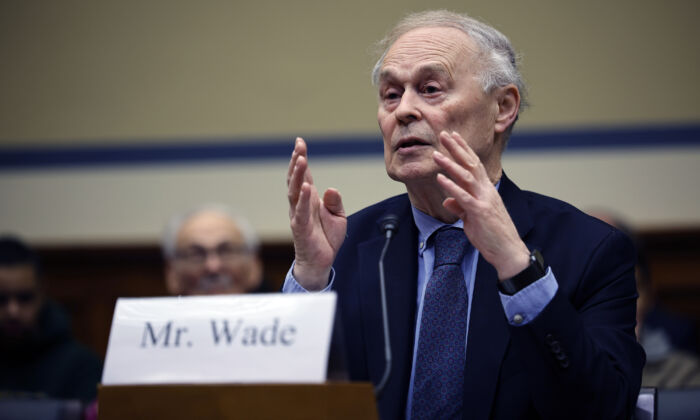 Former New York Times editor and author Nicholas Wade testifies to the House Select Subcommittee on the Coronavirus Pandemic in the Rayburn House Office Building on Capitol Hill in Washington on March 08, 2023. (Chip Somodevilla/Getty Images)