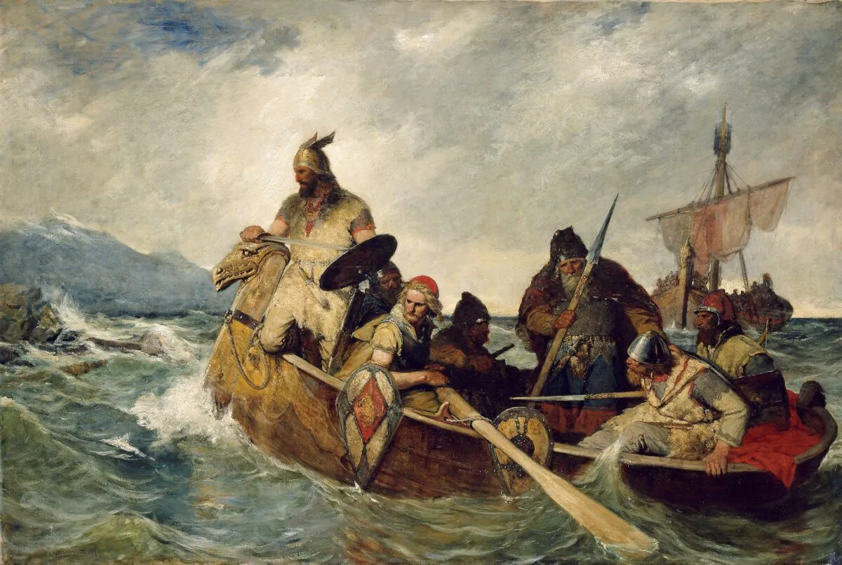 Vikings have been
depicted in Western art
for hundreds of years.
“Norsemen Landing in
Iceland,” 1877, by
Oscar Arnold Wergeland. (Public domain)