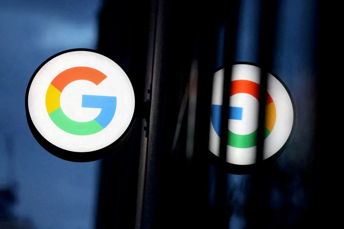 The logo for Google LLC at the Google Store Chelsea in Manhattan, New York, on Nov. 17, 2021. (Andrew Kelly/Reuters)