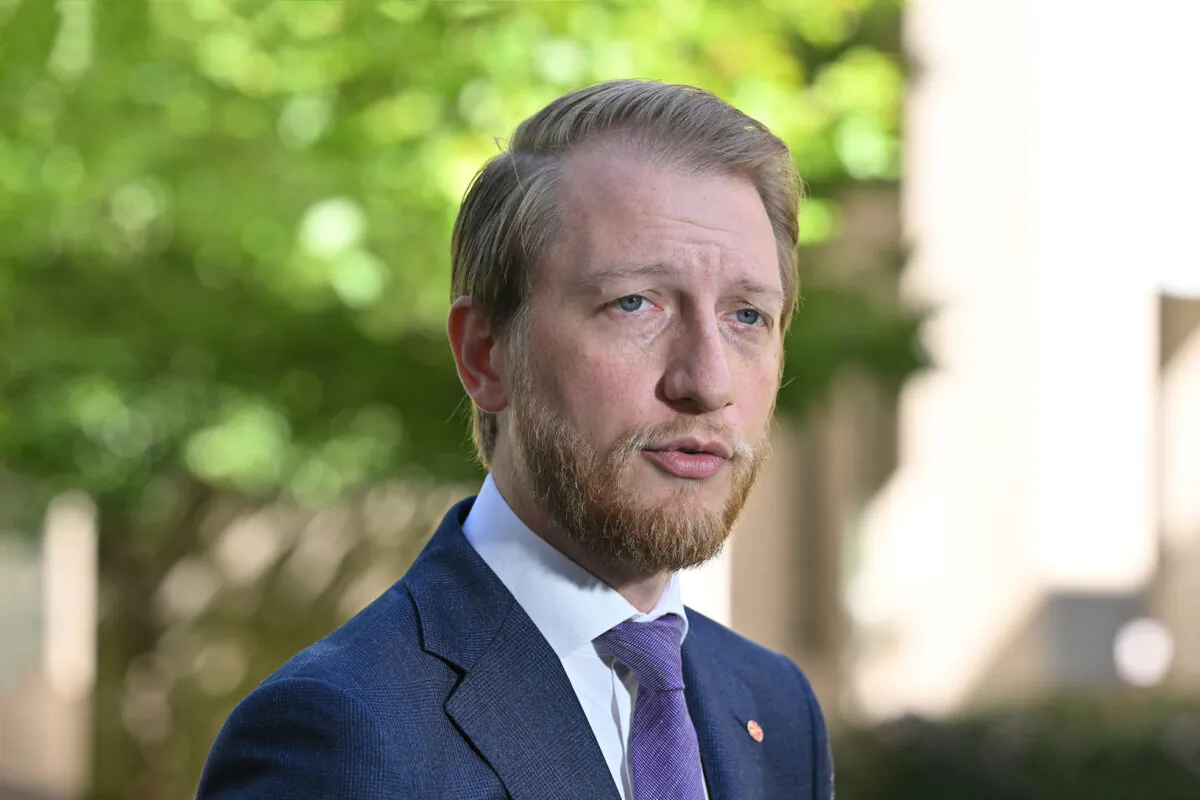 Australian Shadow Minister for Cyber Security James Paterson at a press conference at Parliament House in Canberra on March 6, 2023. (AAP Image/Mick Tsikas)