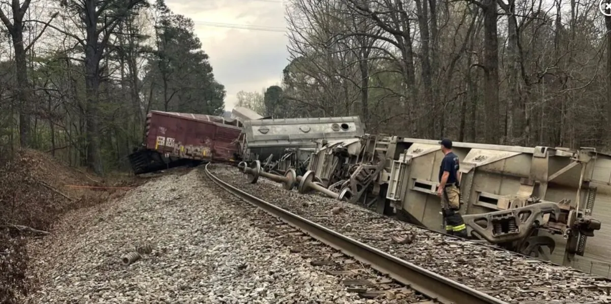 A train operated by Norfolk Southern derailed in Calhoun County, Alabama, on Mar. 9, 2023. (Calhoun County Sheriff's Office)