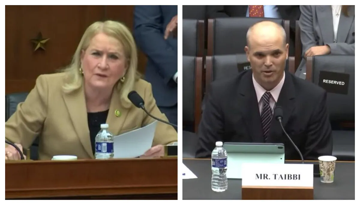 Rep. Sylvia Garcia (D-Texas) engaged in a heated discussion with "Twitter Files" journalist Matt Taibbi as she tried to get him to reveal a source during a Thursday congressional hearing in Washington on March 9, 2023. (House Judiciary Committee/Screenshot via NTD)