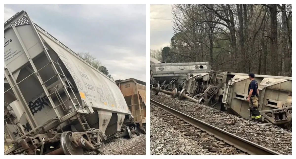 A train operated by Norfolk Southern derailed in Calhoun County, Alabama, on March 9, 2023. (Calhoun County Sheriff's Office)