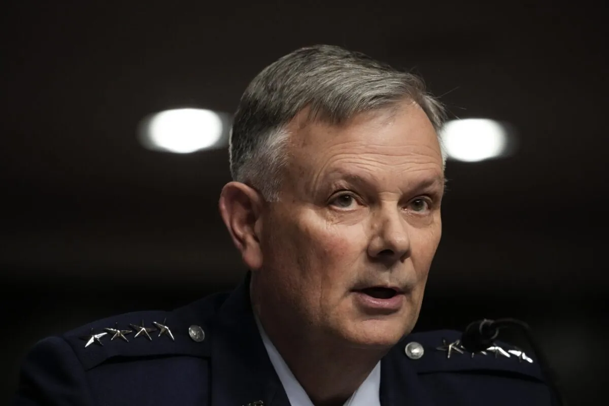 General Glen VanHerck, Commander of U.S. Northern Command and North American Aerospace Defense Command, testifies during a Senate Armed Services Committee hearing in Washington, DC on Capitol Hill March 24, 2022. (Drew Angerer/Getty Images)