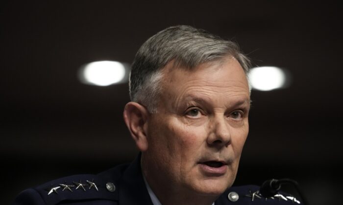 General Glen VanHerck, Commander of U.S. Northern Command and North American Aerospace Defense Command, testifies during a Senate Armed Services Committee hearing in Washington, DC on Capitol Hill March 24, 2022. (Drew Angerer/Getty Images)