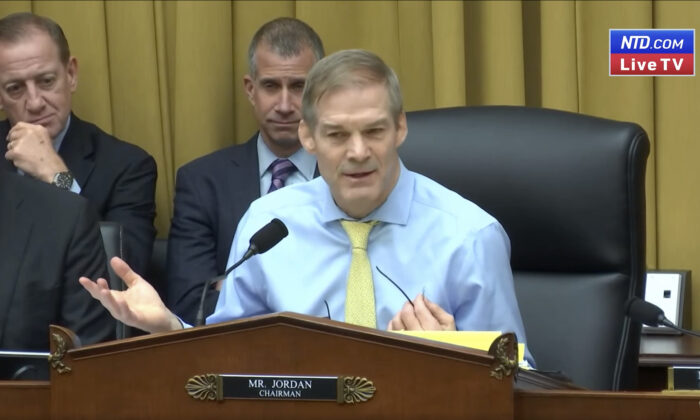 House Judiciary Committee Chairman Jim Jordan (R-Ohio) speaks at the Select Subcommittee on the Weaponization of the Federal Government hearing on “The Twitter Files” in Washington on March 9, 2023, in a still from video. (House Judiciary Committee/Screenshot via NTD)