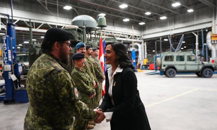 Defence Minister Anita Anand greets Canadian Forces personnel at CFB Kingston, in Kingston, Ont., on March 7, 2023. (The Canadian Press/Sean Kilpatrick)