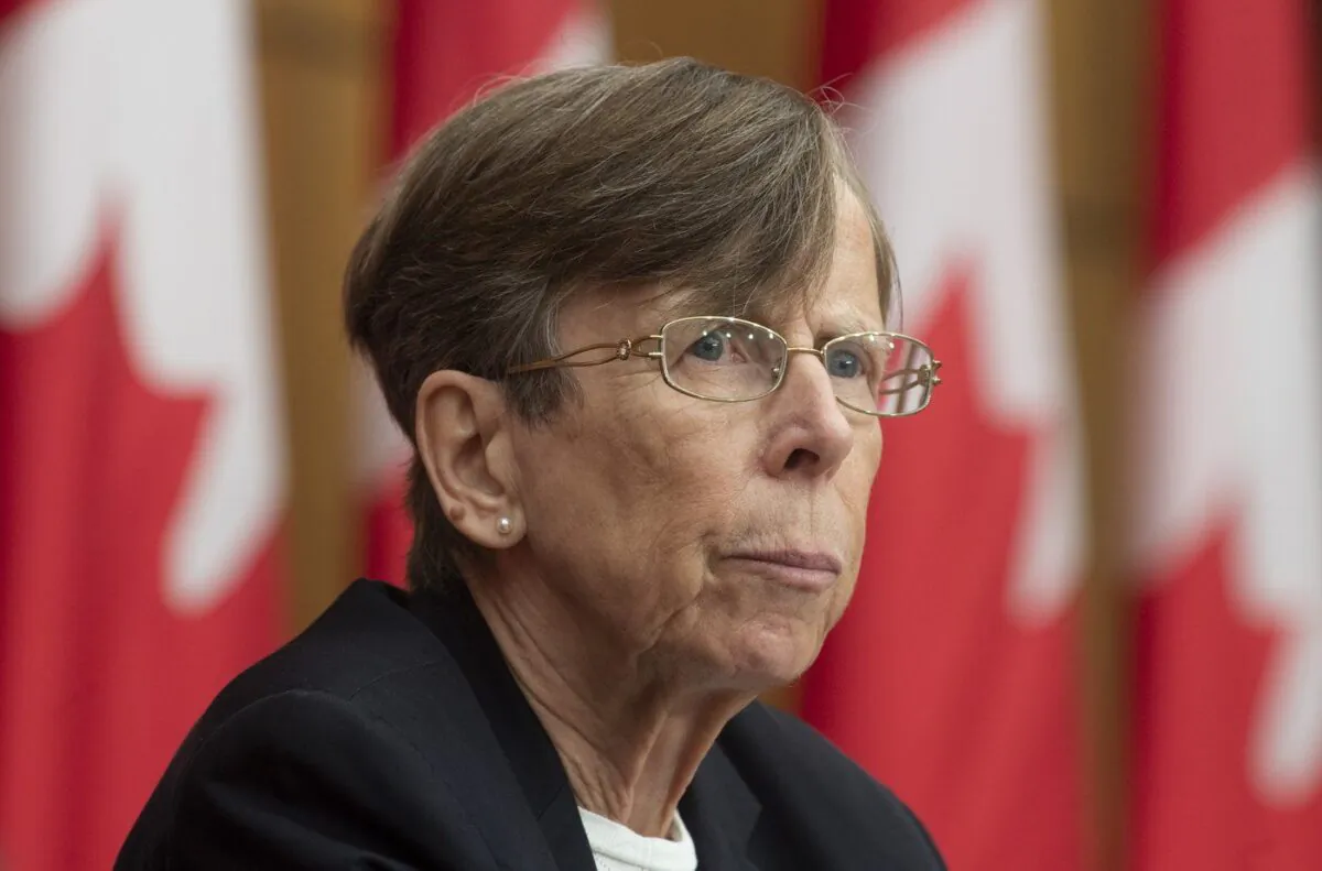 Transportation Safety Board Chair Kathy Fox is seen during a news conference in Ottawa, Mar. 18, 2021. (The Canadian Press/Adrian Wyld)