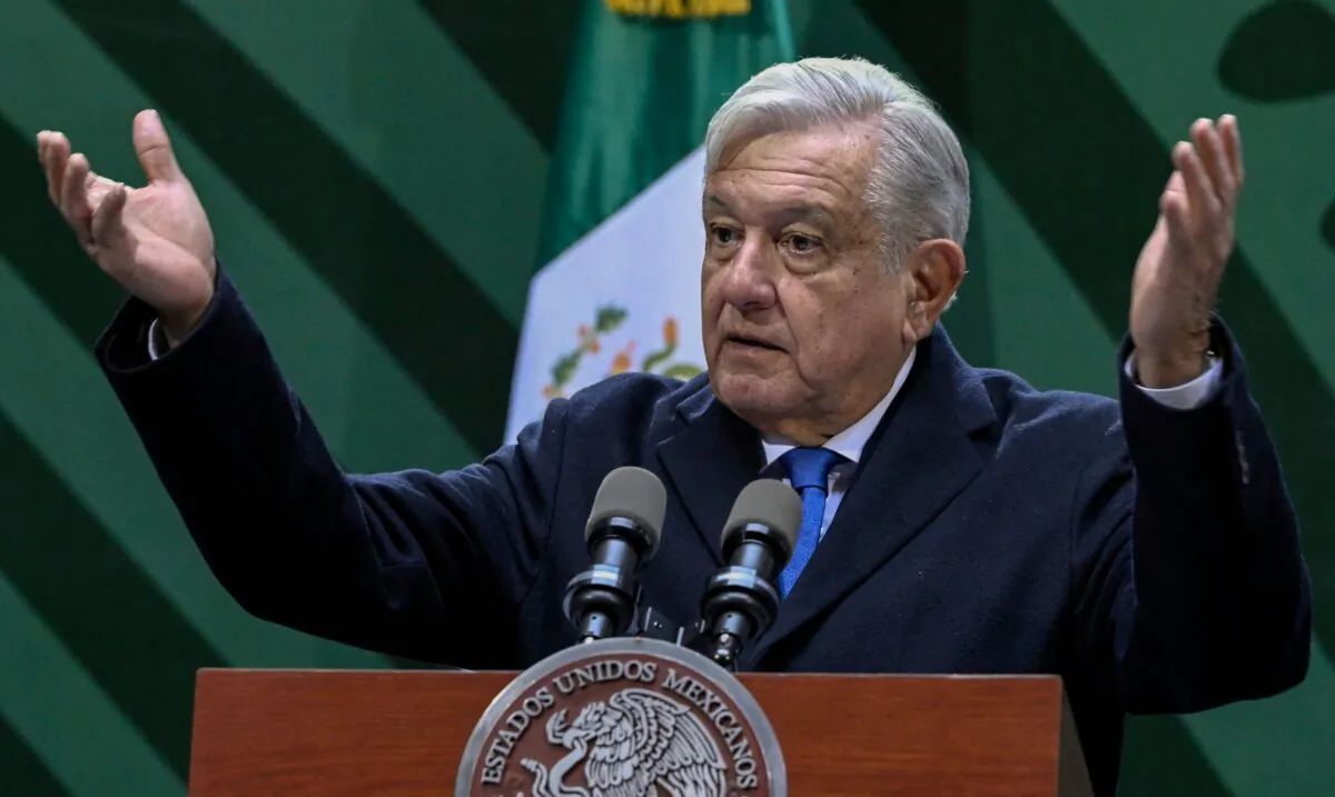 Mexican President Andres Manuel Lopez Obrador gestures during a press conference in Mexico City on Jan. 20, 2023. (Alfredo Estrella/AFP via Getty Images)