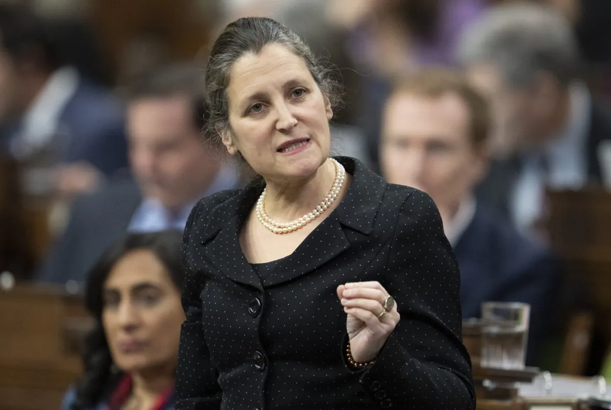 Deputy Prime Minister and Finance Minister Chrystia Freeland rises during question period in Ottawa on Jan. 30, 2023. (The Canadian Press/Adrian Wyld)